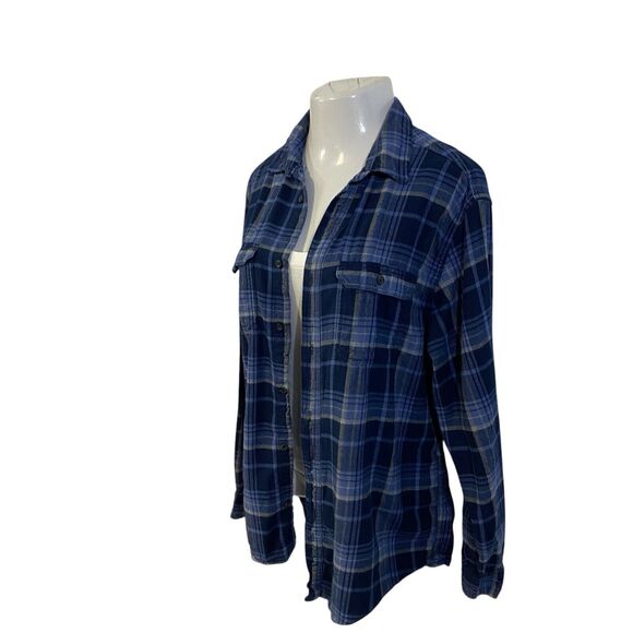 Christian Religious Flannel Shirt Womens 1X Shacket Upcycled Art Cottage Blue - Picture 11 of 16